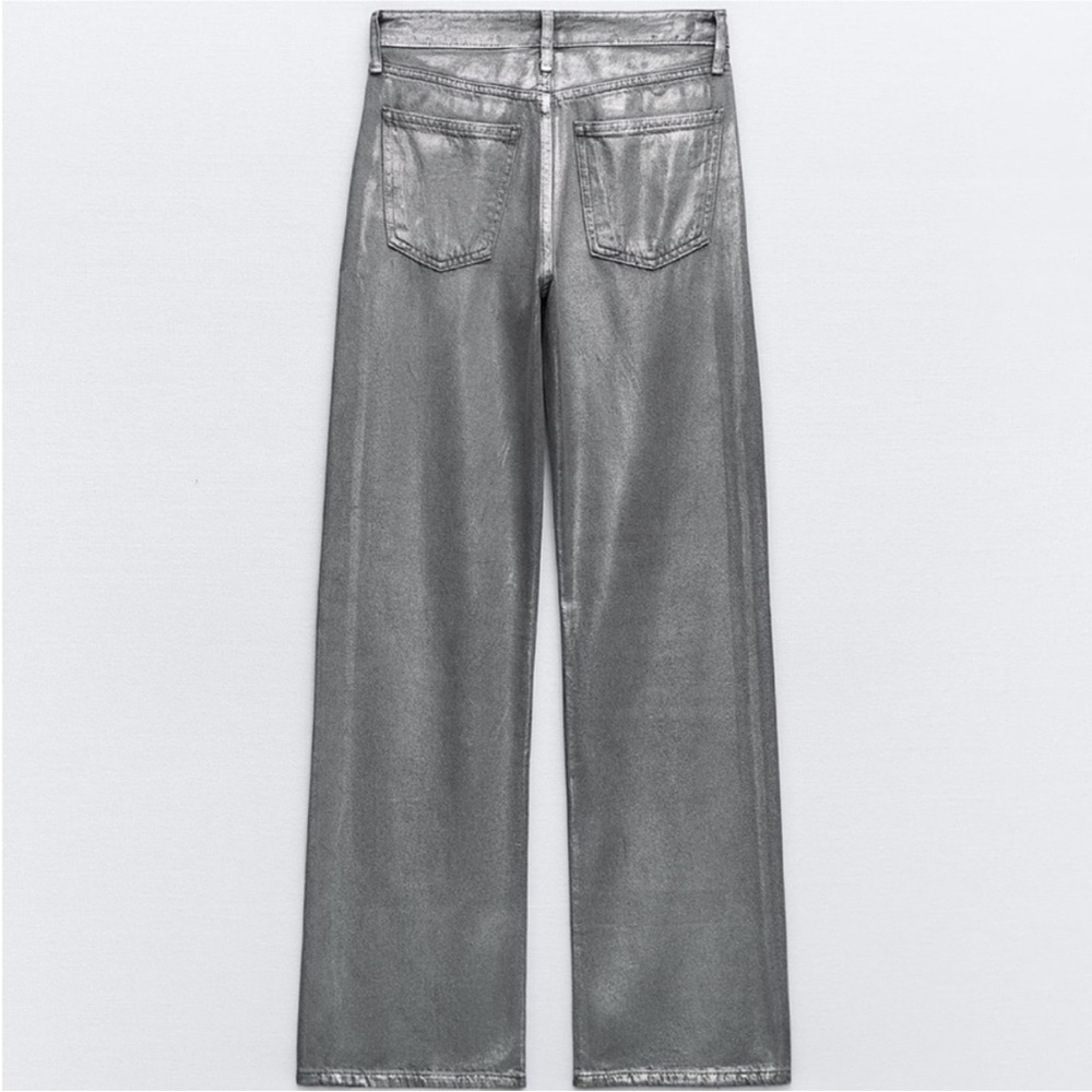 NWT Zara Metallic Finish Wide Leg Jeans Size 10